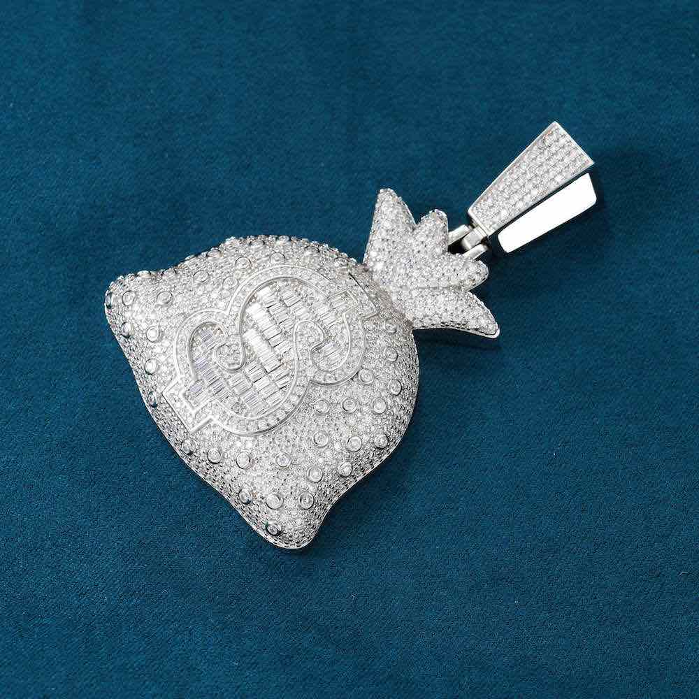 Money Bag Pendant VVS1 Moissanite GRA Certified
