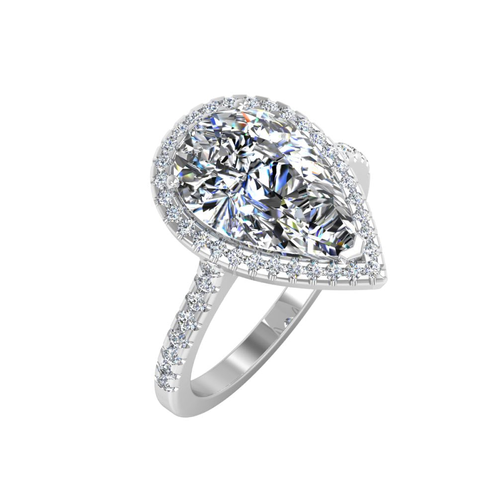 Pear Cut Halo Engagement Ring VVS1 Moissanite GRA Certified