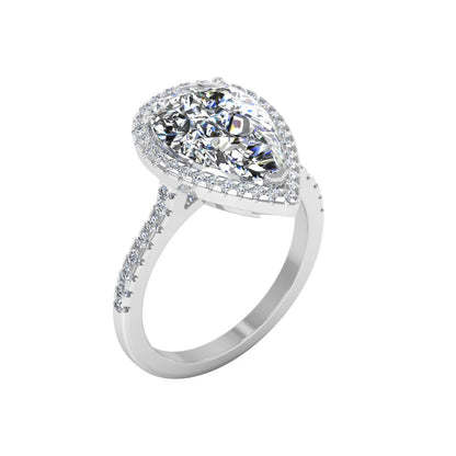 Pear Cut Halo Engagement Ring VVS1 Moissanite GRA Certified