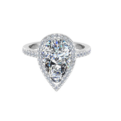 Pear Cut Halo Engagement Ring VVS1 Moissanite GRA Certified