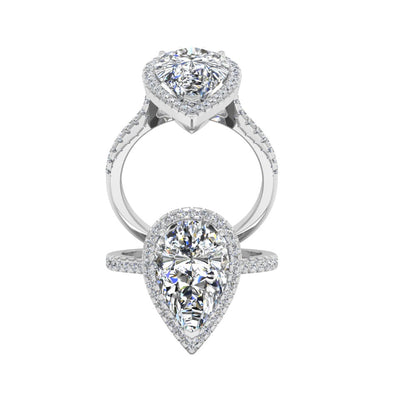 Pear Cut Halo Engagement Ring VVS1 Moissanite GRA Certified