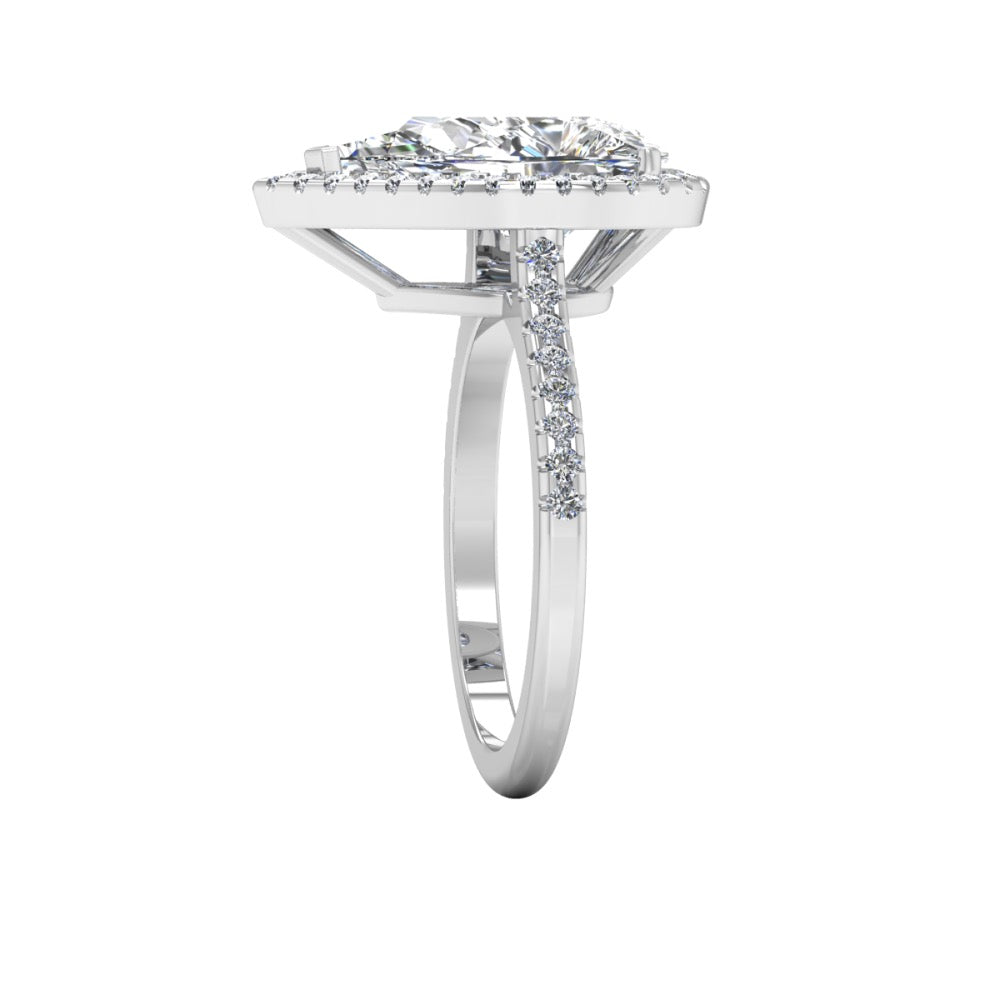 Pear Cut Halo Engagement Ring VVS1 Moissanite GRA Certified