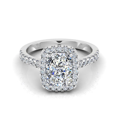 Rectangular Halo Engagement Ring VVS1 Moissanite GRA Certified