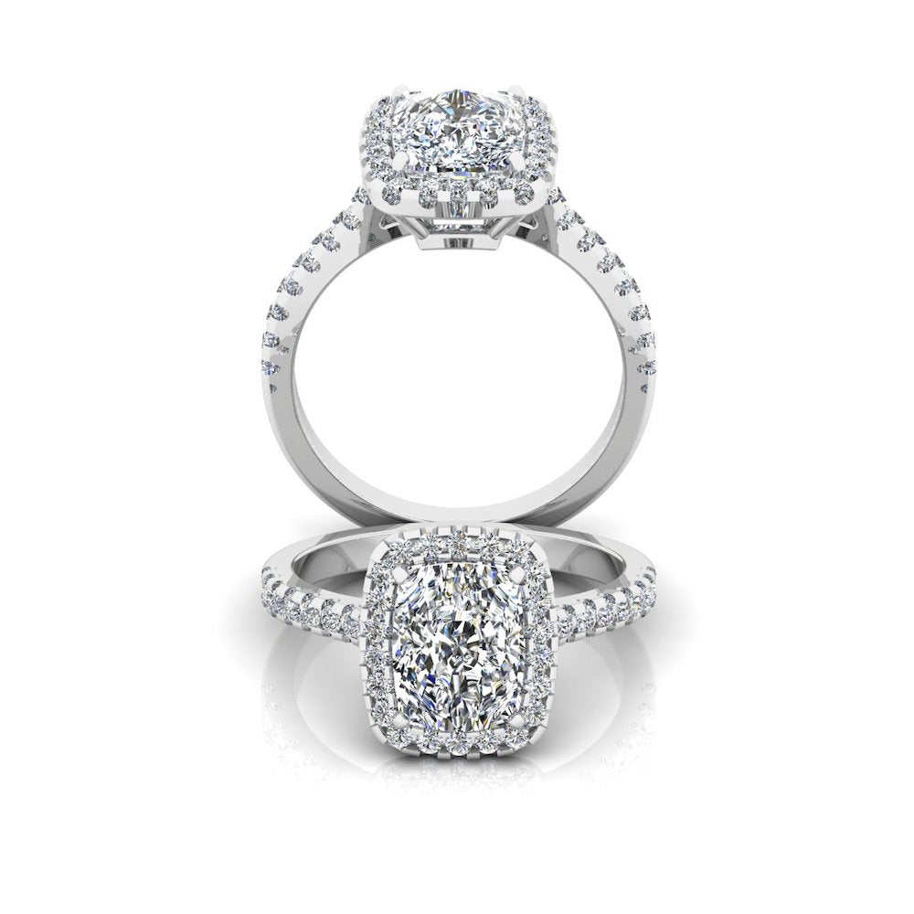 Rectangular Halo Engagement Ring VVS1 Moissanite GRA Certified