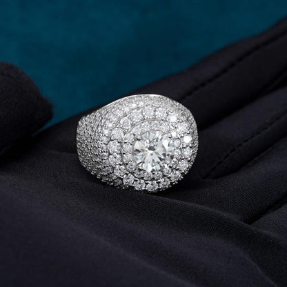 Double Halo Signet Ring VVS1 Moissanite GRA Certified