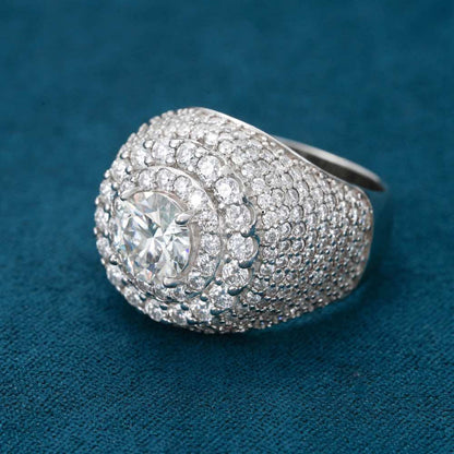 Double Halo Signet Ring VVS1 Moissanite GRA Certified